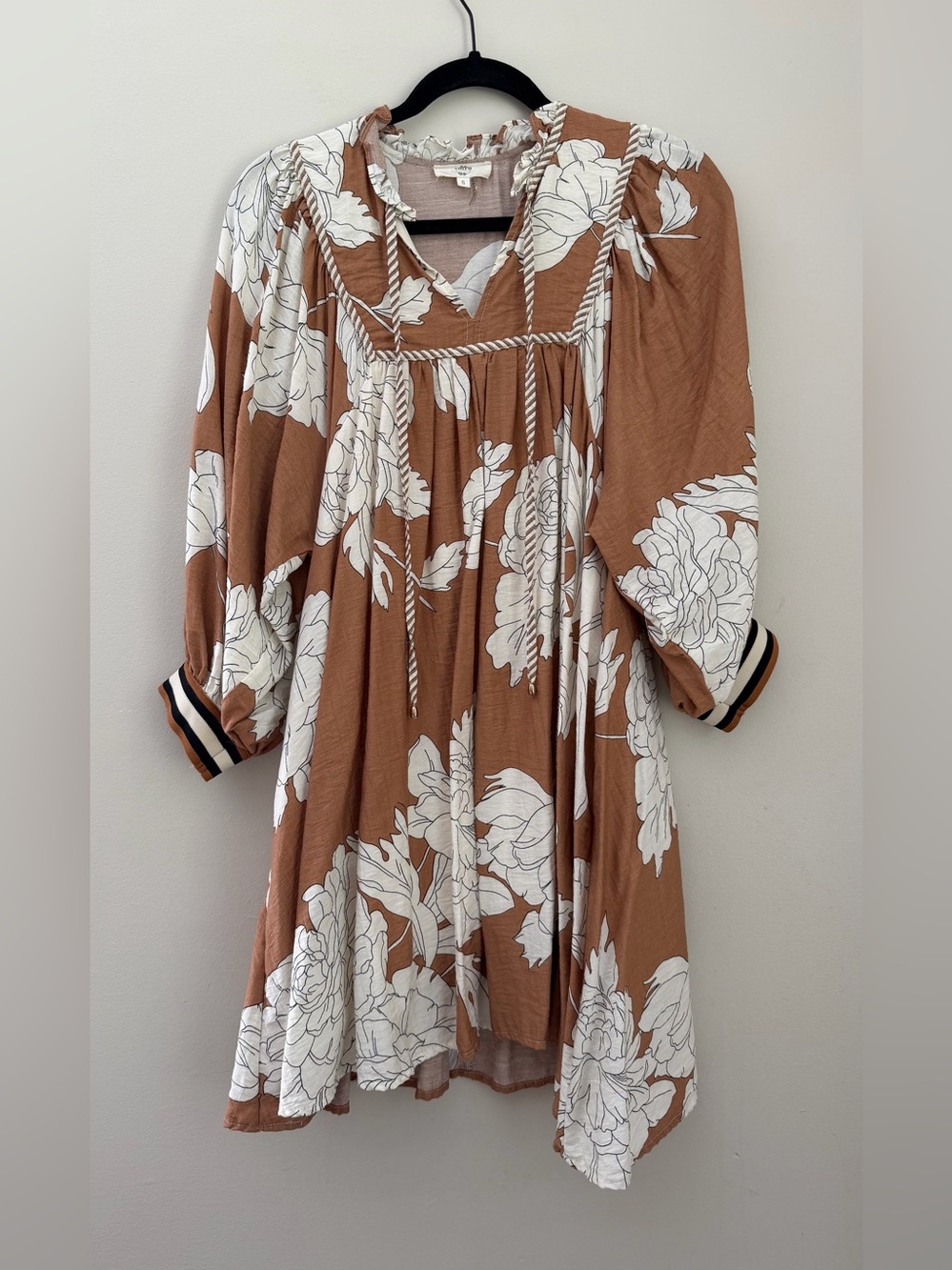Entro Brown Floral Boho Mini Dress